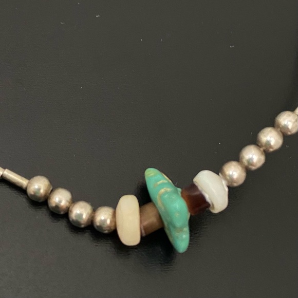 Vintage Unsigned Southwestern Silver & Turquoise Tube Beads 15” Necklace 4g - Picture 8 of 11